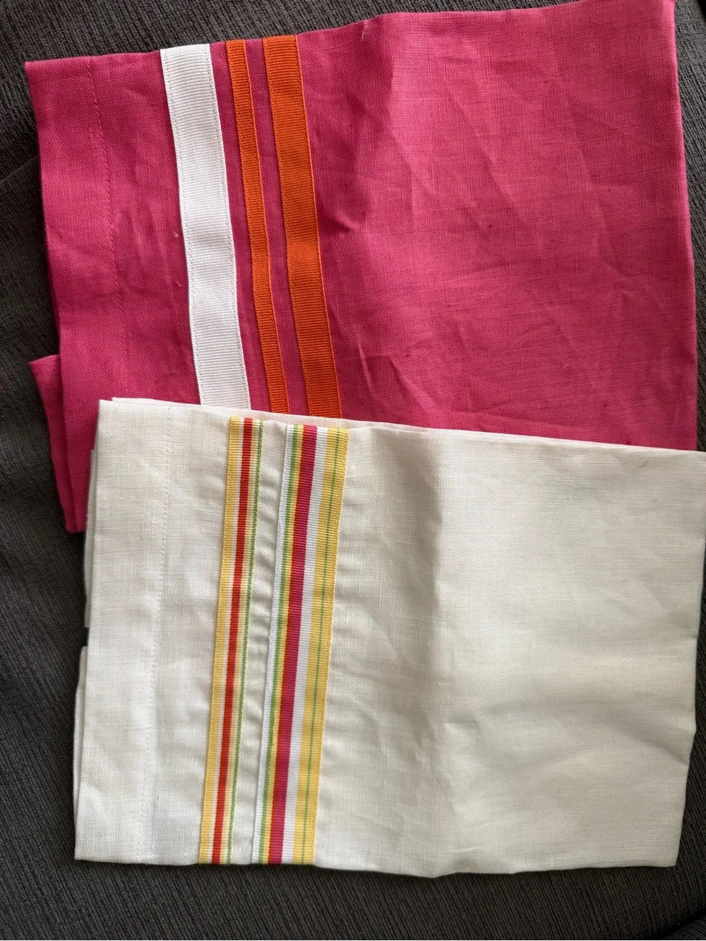 Pottery Barn Pink and White Striped Kitchen Towels - Set of 2
